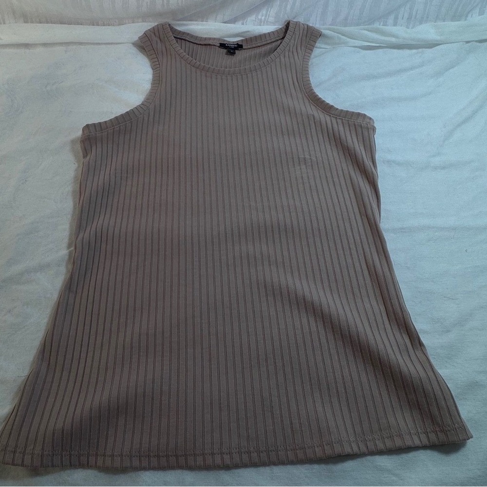 Express Tank‎ Top Size M Mauve Taupe Ribbed Fitted Sleeveless Crew Neck Basic